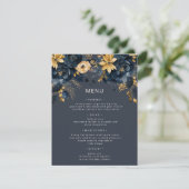 Carte de menu Mariage Floral Blue Gold Luxe (Debout devant)