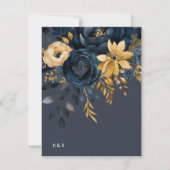 Carte de menu Mariage Floral Blue Gold Luxe (Dos)