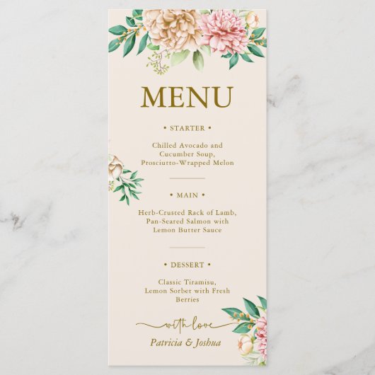 Carte de menu Mariage Floral Blush Hydrangea (Devant)