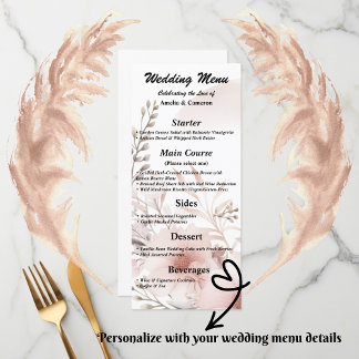 Carte de menu Mariage Floral Boho Blush