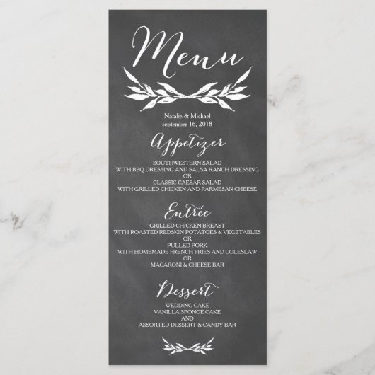 Carte de menu Mariage Floral Chalkboard noir (Devant)