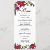 Carte de menu Mariage Floral de Noël Rouge Poinset (Devant)