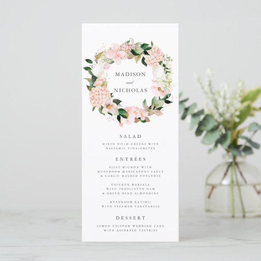 Carte de menu Mariage floral Flush Spring (Debout devant)