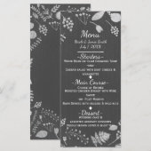 Carte de menu Mariage floral gris et argent au cha (Devant / Derrière)