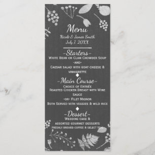 Carte de menu Mariage floral gris et argent au cha