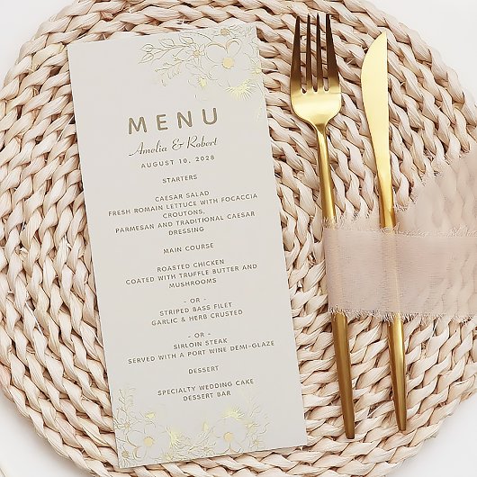 Carte de menu Mariage Floral Ivory Gold