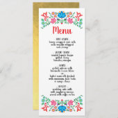 Carte de menu Mariage Floral mexicain Gold Foil (Devant / Derrière)