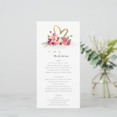 Carte de menu Mariage Floral Red Gold Orchid Heart (Debout devant)