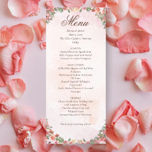 Carte de menu Mariage floral rose rose rose romant