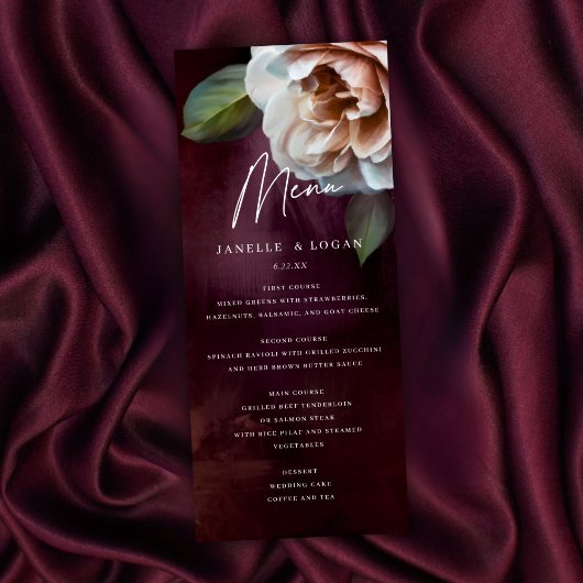 Carte de menu Mariage floral rustique foncé + Mood