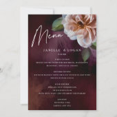 Carte de menu Mariage floral rustique foncé + Mood (Devant)