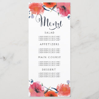Carte de menu Mariage florale de couleur marine
