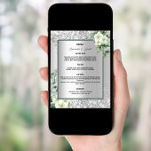 Carte de menu mariage floraux blancs en argent