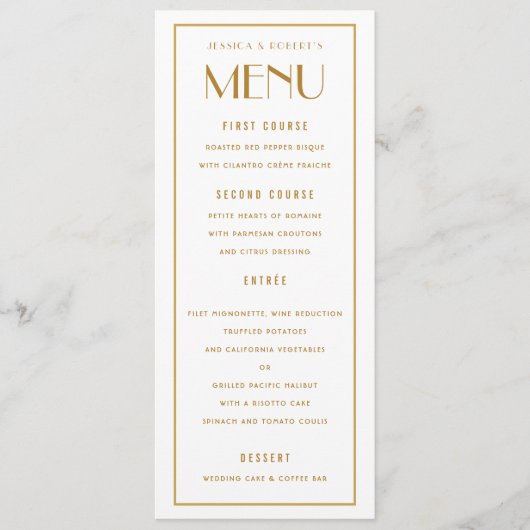 Carte de menu Mariage frontière or Art Déco Backer (Devant)
