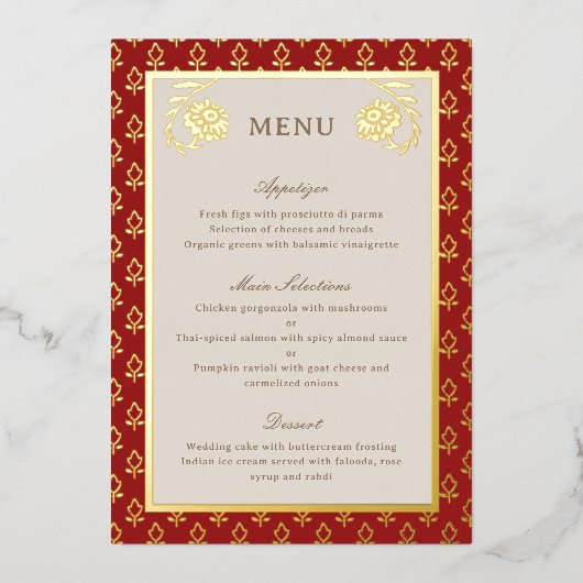 Carte de menu Mariage Gold Foil Marigold (Recto)