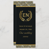 Carte de menu mariage Gold Greek key & laurel wrea (Devant / Derrière)