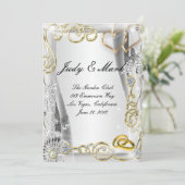 Carte de menu Mariage Gold Mariage Anneaux Et Coeu (Debout devant)