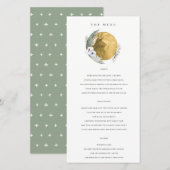 Carte de menu Mariage Gold Saga Green Floral Wreat (Devant / Derrière)