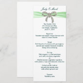 Carte de menu Mariage Green Diamond Bow (Devant / Derrière)