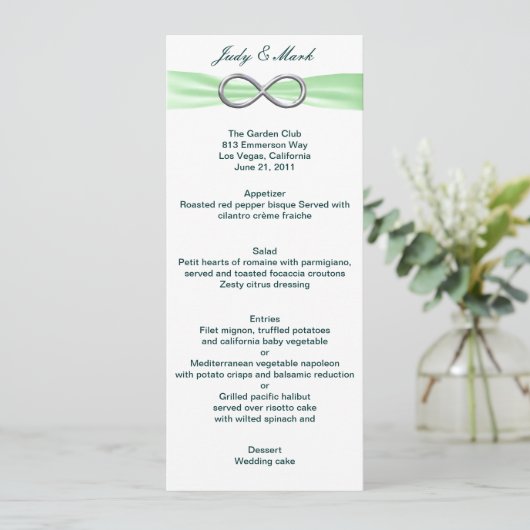 Carte de menu Mariage Green Infinity (Debout devant)