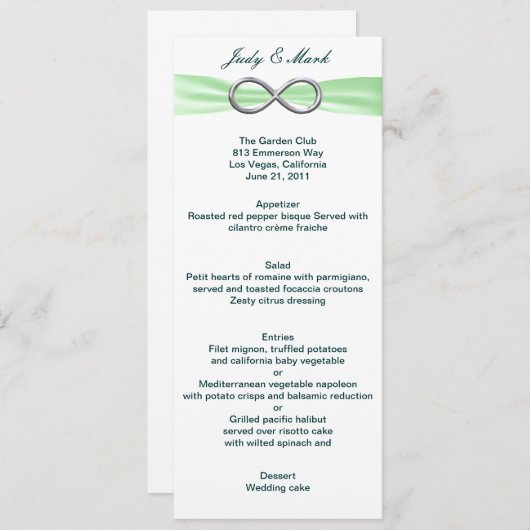 Carte de menu Mariage Green Infinity (Devant / Derrière)