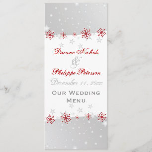Carte de menu mariage gris argent rouge