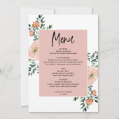 Carte de menu Mariage imprimable Pêche romantique (Devant)