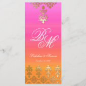 Carte de menu Mariage indien Pink Orange Gold Dama (Dos)