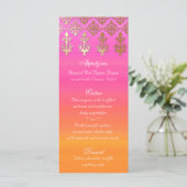 Carte de menu Mariage indien Pink Orange Gold Dama (Debout devant)