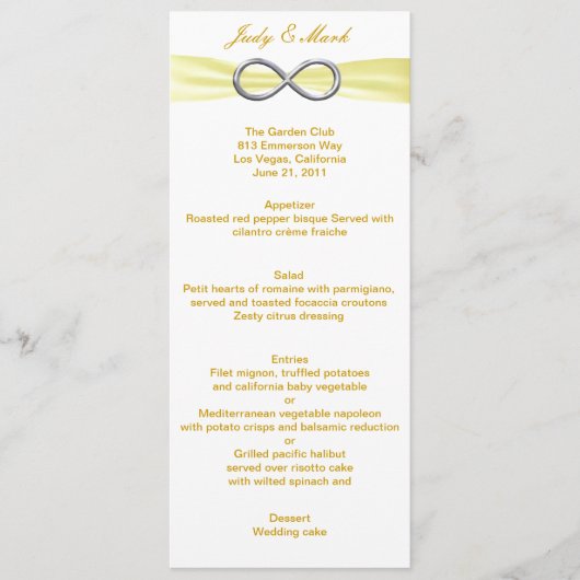 Carte de menu Mariage Infinity Jaune (Devant)