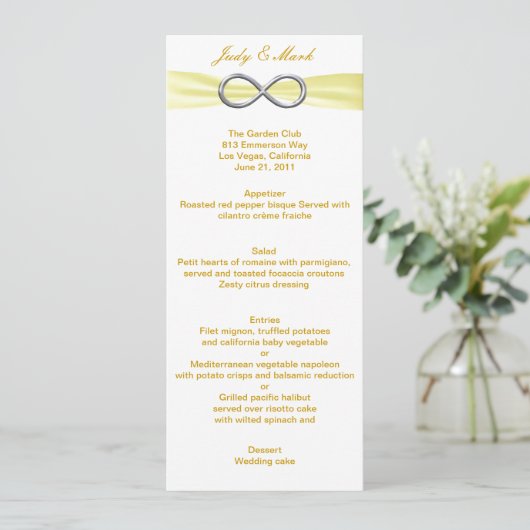 Carte de menu Mariage Infinity Jaune (Debout devant)