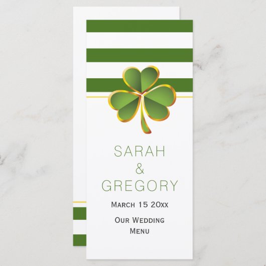 Carte de menu mariage irlandais à rayures blanches (Devant / Derrière)