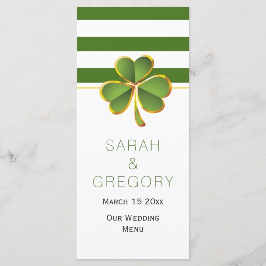 Carte de menu mariage irlandais à rayures blanches (Devant)