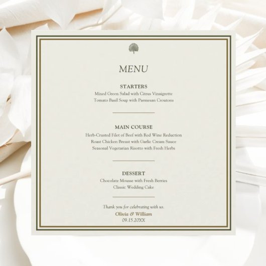 Carte de menu Mariage ivoire et or | Élégant class