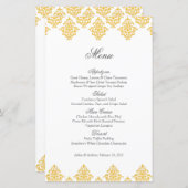Carte de menu Mariage Jaune blanc Damas Arabesque (Devant / Derrière)