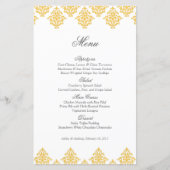Carte de menu Mariage Jaune blanc Damas Arabesque (Devant)