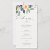Carte de menu Mariage Jaune Floral (Devant)