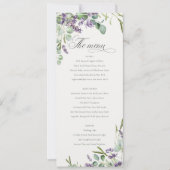 Carte de menu Mariage Lavender Eucalyptus Leafy Bu (Devant)