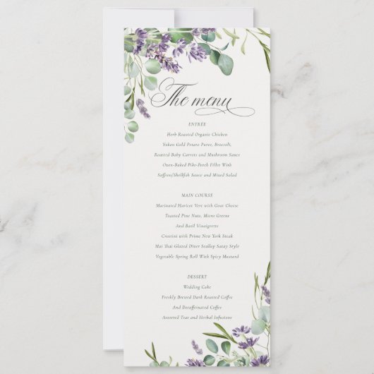 Carte de menu Mariage Lavender Eucalyptus Leafy Bu (Devant)