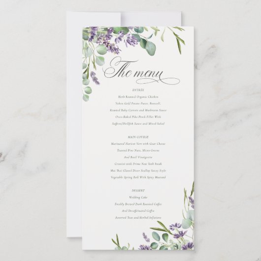 Carte de menu Mariage Lavender Eucalyptus Leafy Bu (Devant)