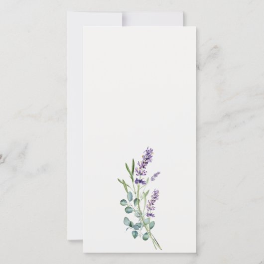 Carte de menu Mariage Lavender Eucalyptus Leafy Bu (Dos)