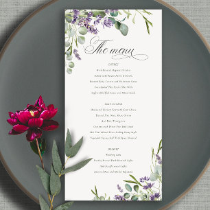 Carte de menu Mariage Lavender Eucalyptus Leafy Bu