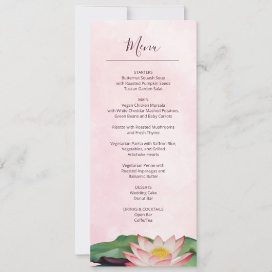 Carte de menu Mariage Lotus Watercolor (Devant)