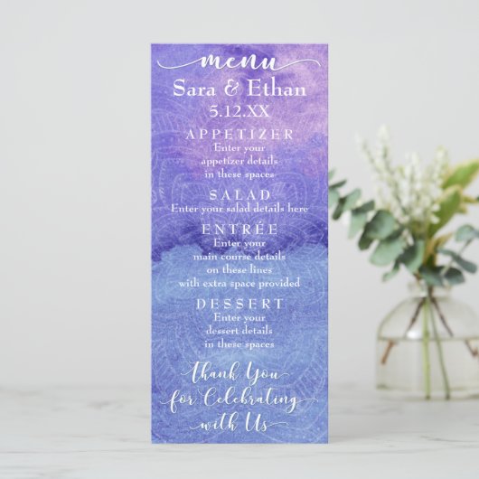 Carte de menu Mariage Mandala (Debout devant)