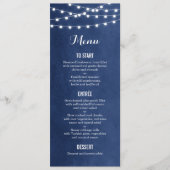 Carte de menu Mariage Marine Blue String Lights (Devant)