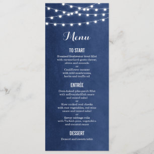 Carte de menu Mariage Marine Blue String Lights