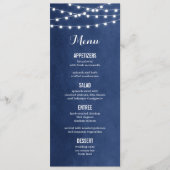 Carte de menu Mariage Marine Blue String Lights (Devant)