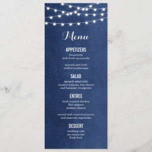 Carte de menu Mariage Marine Blue String Lights