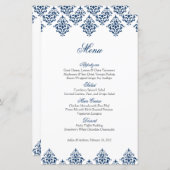 Carte de menu Mariage Marine White Damask Arabesqu (Devant / Derrière)