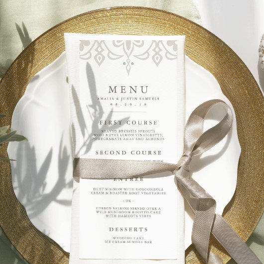 Carte de menu Mariage Marrakech | Linge gris